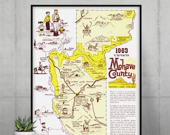 Mohave County Arizona 1963 Map Poster Print Retro Wall Art / 11x14 16x20 22x28