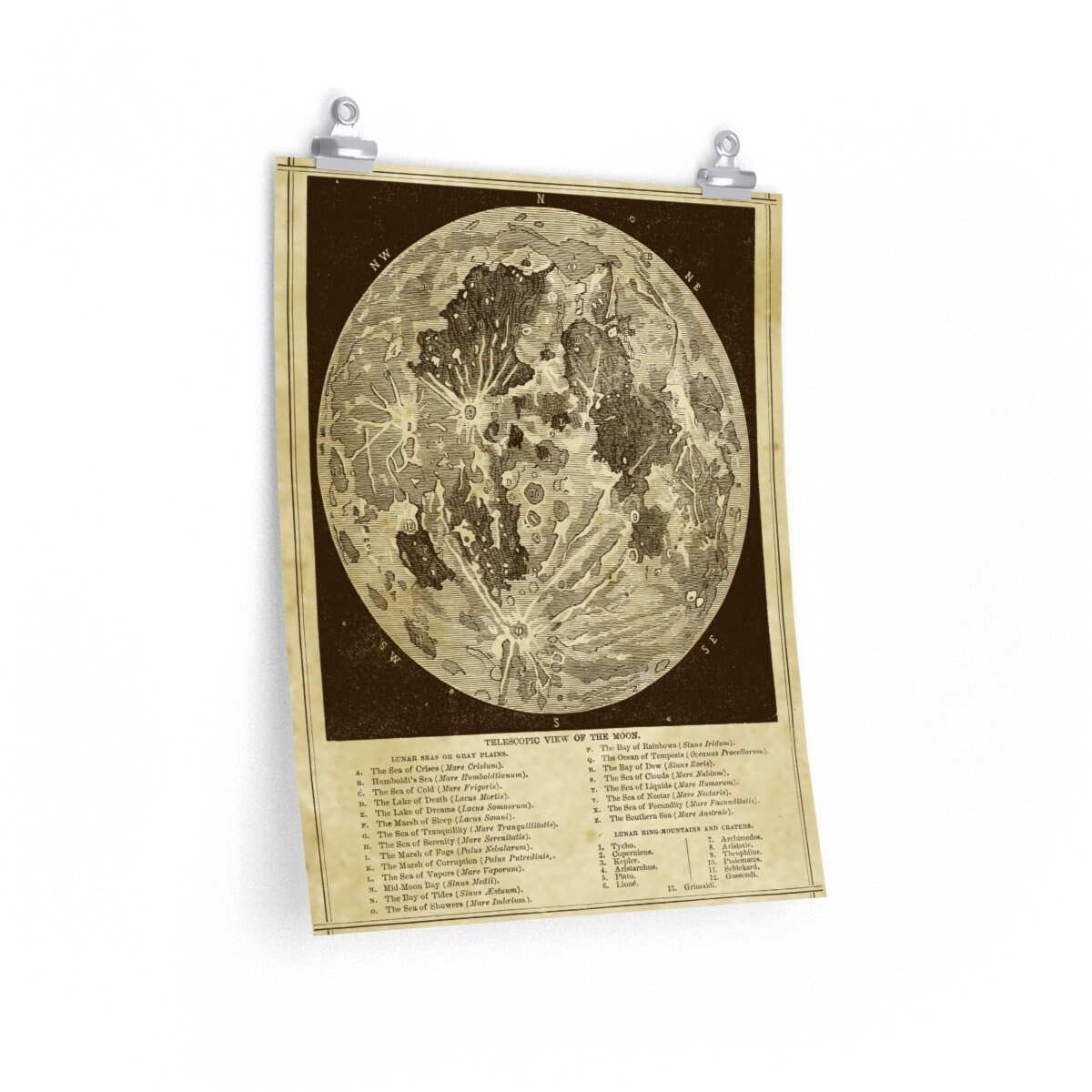 Vintage Moon Wall Art Print / Lunar Astronomy Geography Chart Poster ...