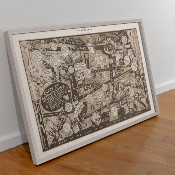 1933 Pictorial Map of Greenwich Village / Manhattan NYC Nightclubs Speakeasys Print Poster Wall Art 18x12 30x20 36x24