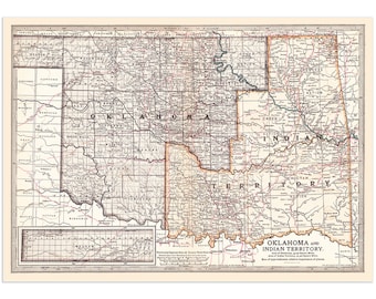 Map 1902 Oklahoma/Indian Territory New Poster Print Wall Art 13x19 or 20x28 Historical History Housewarming Gift