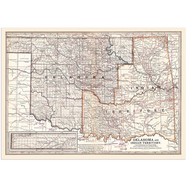 Map 1902 Oklahoma/Indian Territory New Poster Print Wall Art 13x19 or 20x28 Historical History Housewarming Gift