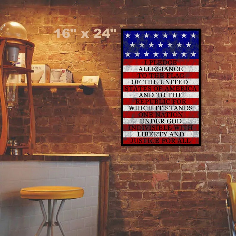 Patriotic Pledge Of Allegiance Flag Poster Print Wall Art Etsy