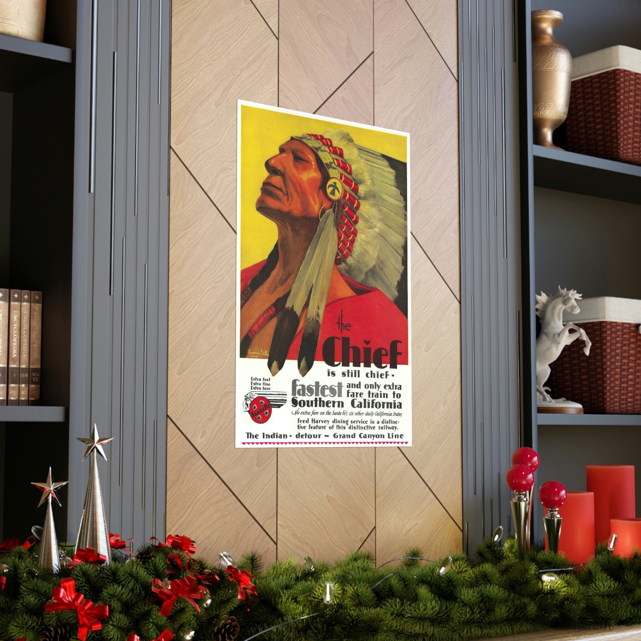 Santa Fe Chief Poster Print / Southwestern Native American ATSF Railroad Advertising Wall Art