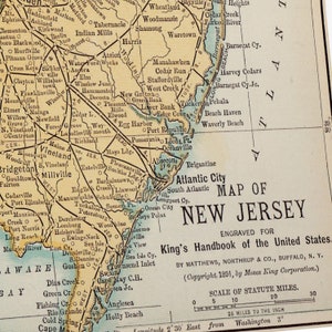 Map of 1891 New Jersey / New Poster Print Wall Art 12x18 20x30 24x36 Historical History Housewarming Gift