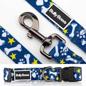 Dog Collar And  Leash Set Dog Bones- Dog Bones Leash And Collar- Stylish Custom Dog Collar And  Strong Dog Lead - Dog Collar And Leash Set