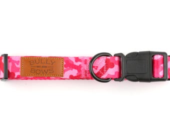 Pink Camo Dog Collar: Adjustable, Durable, Bone Design