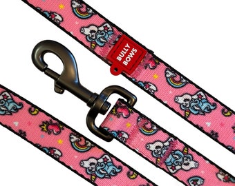 Pink Unicorn Dog Leash, Rainbow Heart Print, Durable Nylon Lead