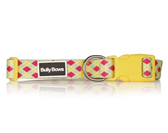 Vibrant Argyle Dog Collar – Heavy Duty, Red & Yellow