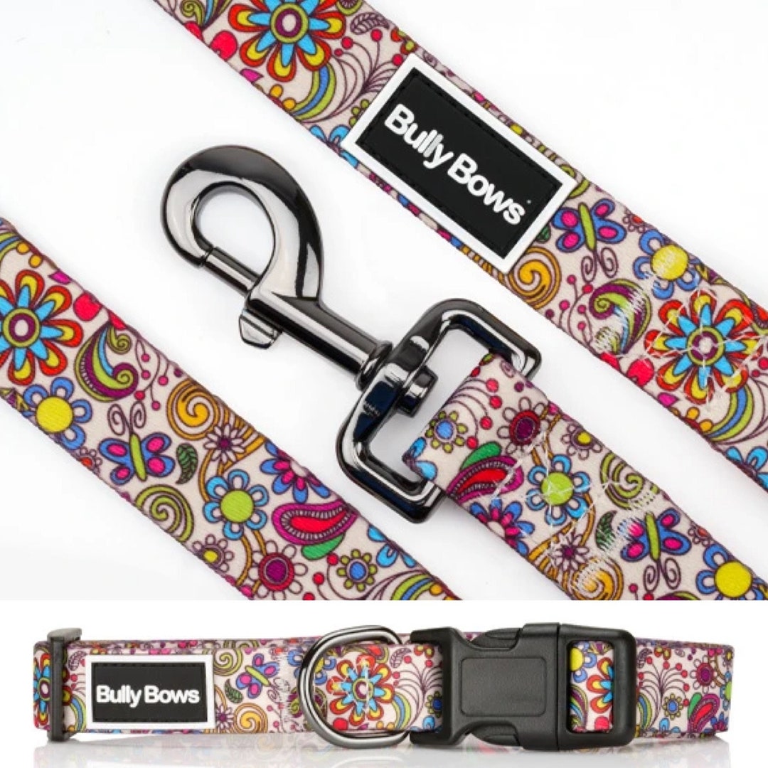 Flower Power Hippie Dog Collar Leash Set Vintage Retro 60's Custom
