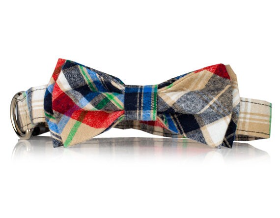 plaid dog bow tie