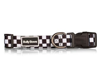 Checker Flag Dog Collar - Adjustable Black and White Pattern