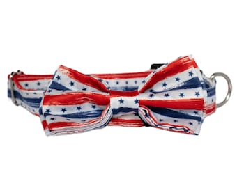 Patriotic Dog Bow Tie Collar – USA Flag, Puppy Gift