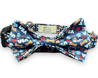 USA Flag Bow Tie Dog Collar - Patriotic Pet Accessory