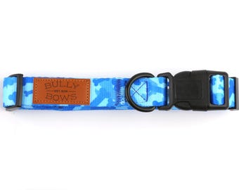 Blue Camo Dog Collar – Durable Nylon, Adjustable Outdoor Pet Collar