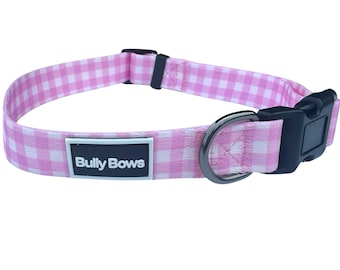 Pink Checker Dog Collar, Adjustable Nylon Pet Collar