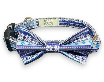 Plaid Dog Bow Tie Collar – Winter Snowflake Design