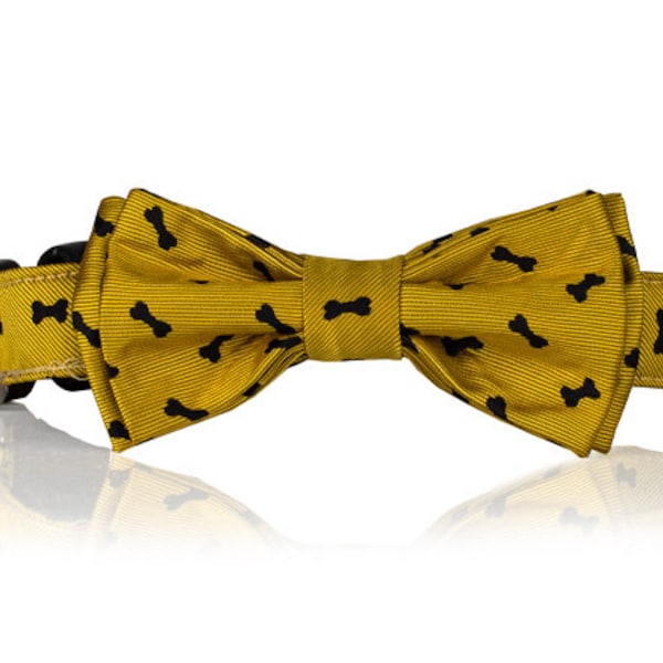 Golden Dog Bone Bow Tie Collar For Dogs