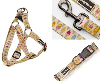 Ice Cream Cone Dog Harness, Collar, Leash Combo - Custard Collar - Puppy Collar - New Dog Gift -  Dog Collar- Summer Dog Collar