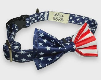 American Flag Dog Collar Bow Tie – Patriotic Pet Collar