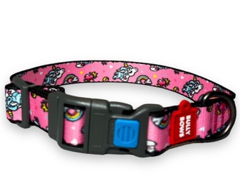 Unicorn Dog Collar – Pink Rainbow Heart Locking Collar