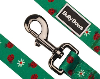 Lady Bug Dog Leash - Vibrant Polyester Webbing, Black Metal Clip