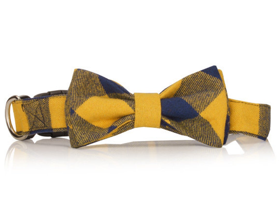 Dog Bow Tie Dog Collar Yellow Dog Collar Plaid Dog Collar Puppy Collar