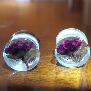 FLOWER PLUGS 14mm(9/16&quot;)(real small red flowers)(pair)(handmade)
