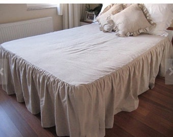 Ruffled Linen Bed Skirt  in More Colors Choose Custom Sizes Linen Bedskirt