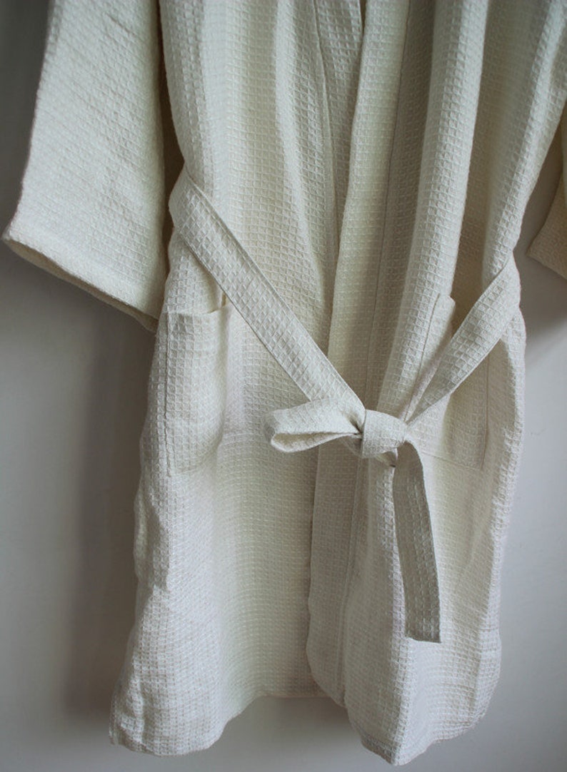 Dressing Gown for Women Lounge Wear Linen Bathrobe in Off-White