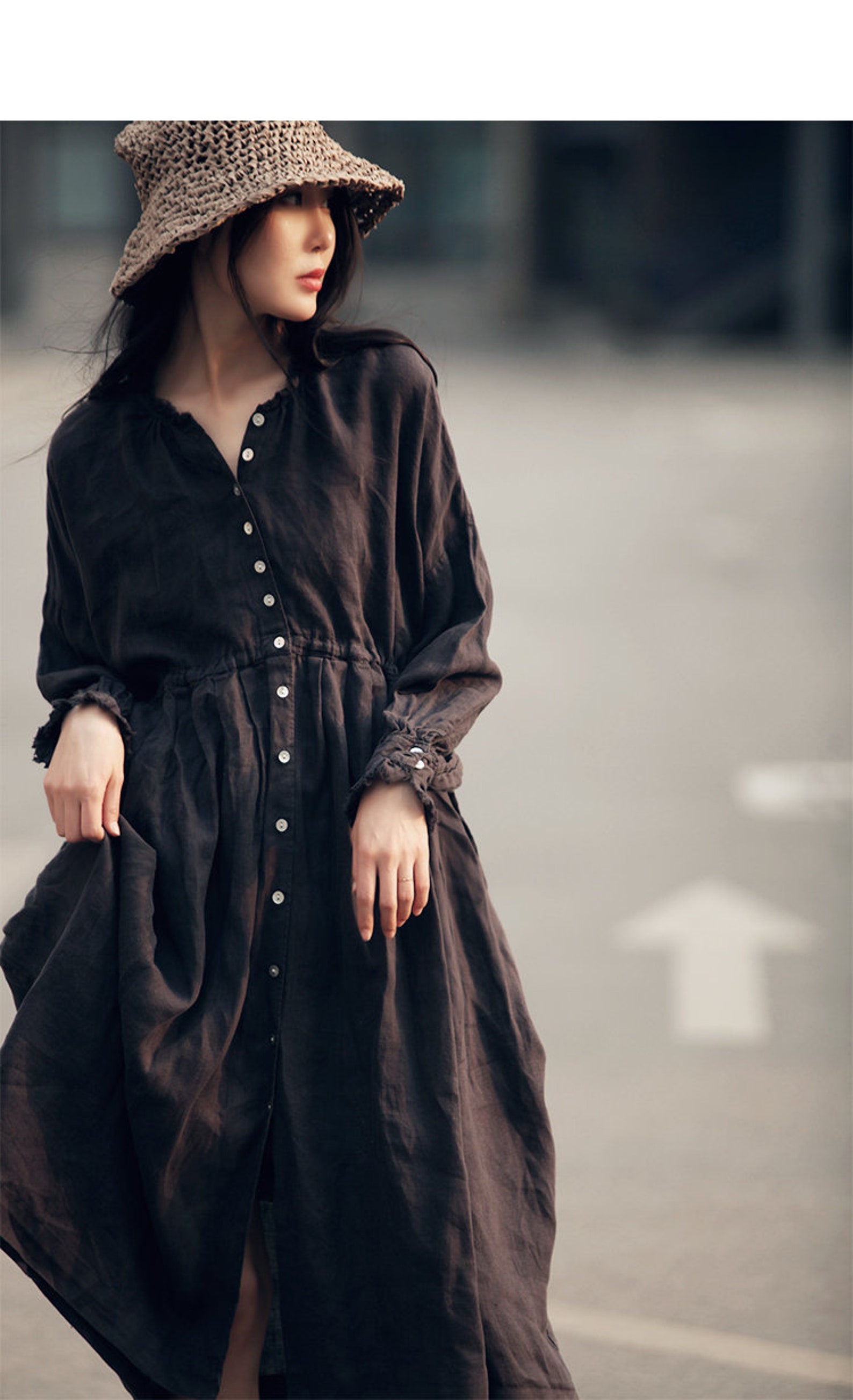 100 Linen Women Dress Long Sleeve Loose Fitting Dresses in Etsy