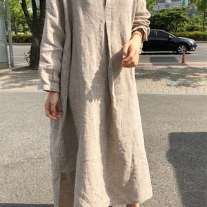 Women Dress Long Sleeve Loose Fitting Dresses Long Dress Linen and Cotton Dresses