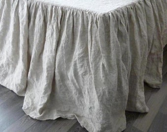 Ruffled Linen Bed Skirt Natural Color Custom Sizes Linen Bedskirt