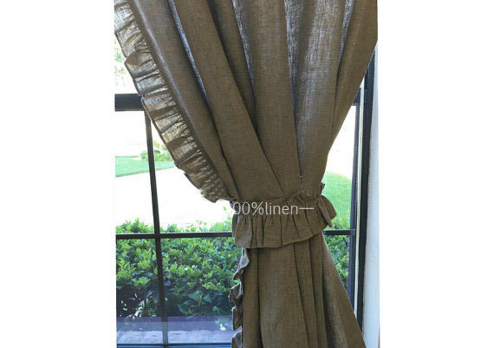 Tie Top Linen Curtain Panel With More Colors Semisheer Window Etsy