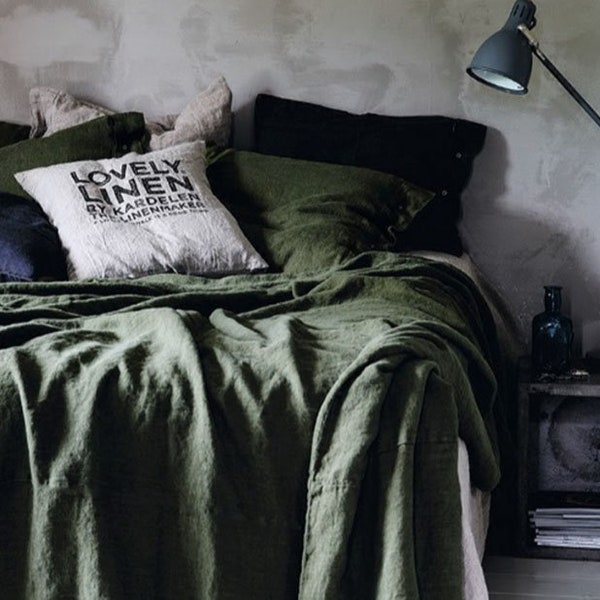 3pcs HEMP Linen Bedding Set King,Queen Duvet Cover Set + 2 pillowcases in Green