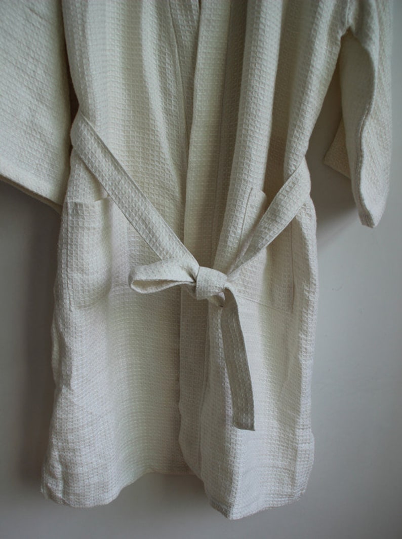 Dressing Gown for Women Lounge Wear Linen Bathrobe in Off-White