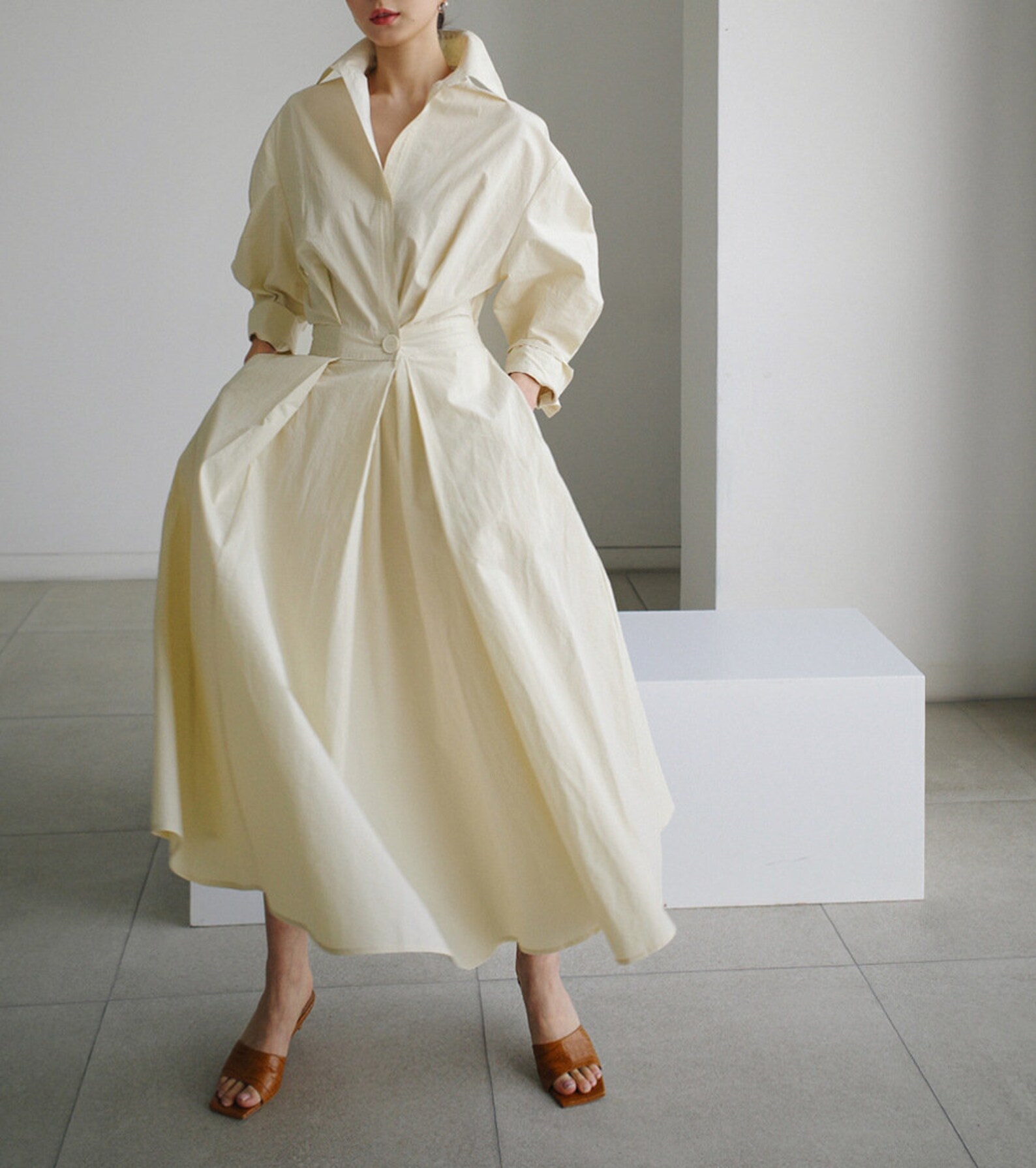 Long Sleeve Loose Cotton Dress