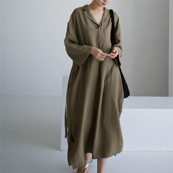 Women Linen Dress Loose Fitting Dresses Women Maxi Dress Long Dresses  V-neck Lace up Maxi Dresses - Etsy Denmark