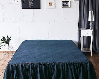 Pour Maria ONLY Dark Gray Ruffled Linen Bed Skirt 70cmx200cm 31cm