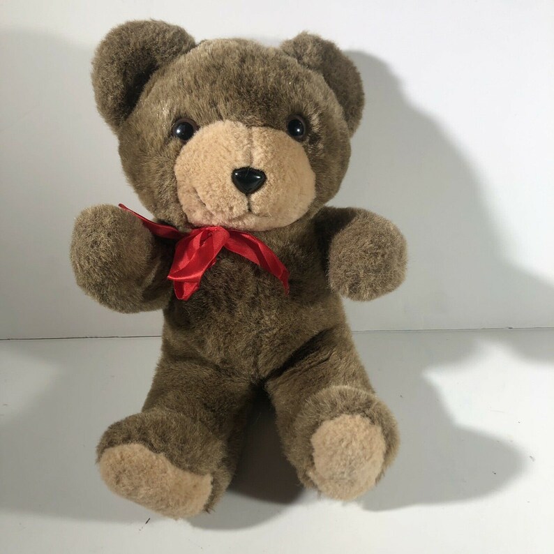 Vintage 80s Trudy Bear Plush Brown Red Bow Stuffed Teddy | Etsy