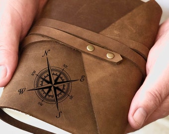 Diario de viaje de cuero: Diseño de brújula personalizado, diario de aventuras