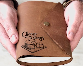 Diario de cata de quesos personalizado, libreta de cuero genuino hecha a mano: regalo culinario para amantes de la gastronomía. Notas rellenables.