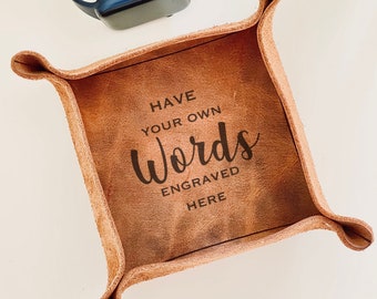 Personalized Leather Valet Tray: Engraved Australian Leather Catchall