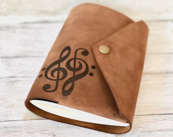 Music Composition Notebook , Personalized Gifts for Musicians, Leather Music Journal, Music Teacher Gift, Songwriting Journal
