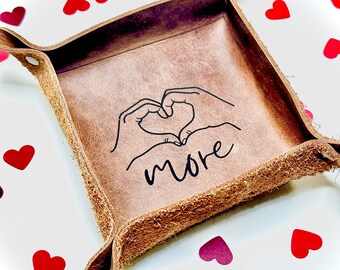 Personalised Leather Valet Tray, Leather Catchall Tray, Key Tray, 3rd Anniversary Gift, Custom Couples Gift, Long Distance Boyfriend Gift