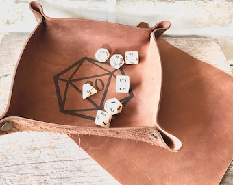 Personalized Leather Dice Tray: D20 Engraved RPG Gift