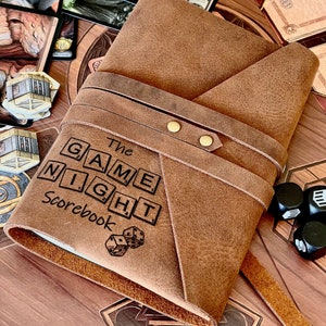 Personalised Board Game Scorebook, Leather Gaming Notebook, Board Game Accessories, Custom Board Game Journal, Personalized Board Game Gifts image 1