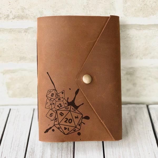 Personalized Leather DnD Journal: Engraved Dice Design Notebook