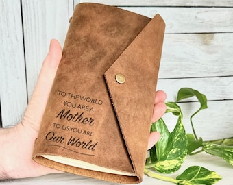 Personalised Mum Gift | Custom Handmade Leather Journal | Refillable Engraved Notebook for Mother
