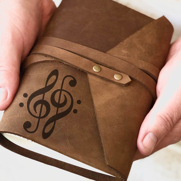 Personalized Leather Music Journal: Treble Clef Composer Notebook