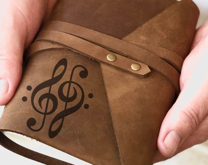 Personalized Leather Music Journal: Treble Clef Composer Notebook